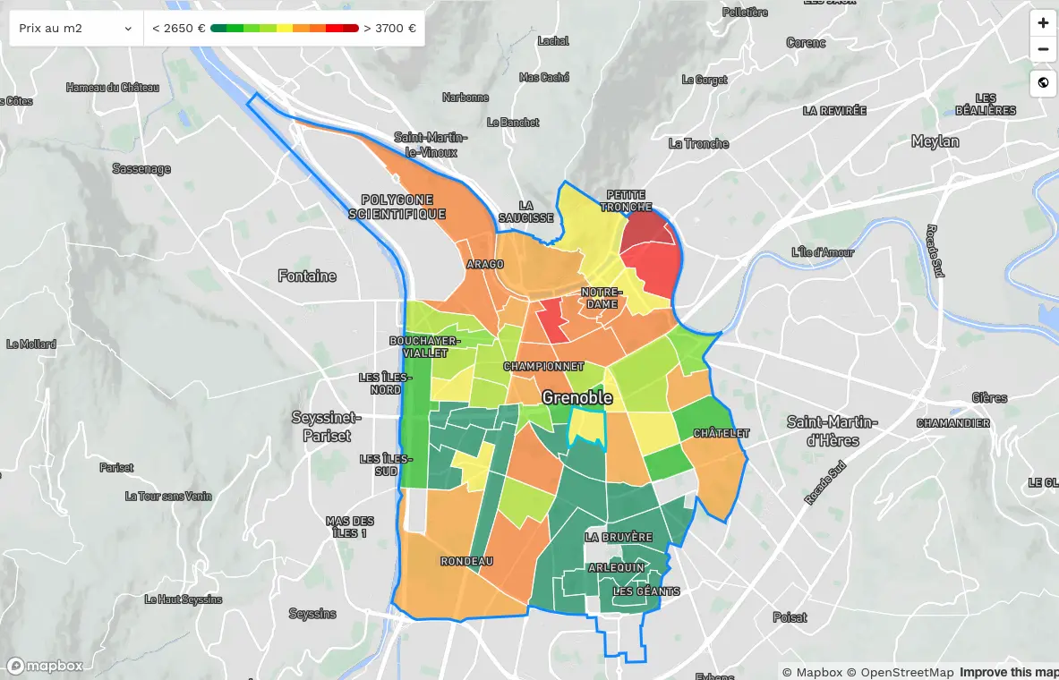 Prix immobilier Grenoble : carte des prix