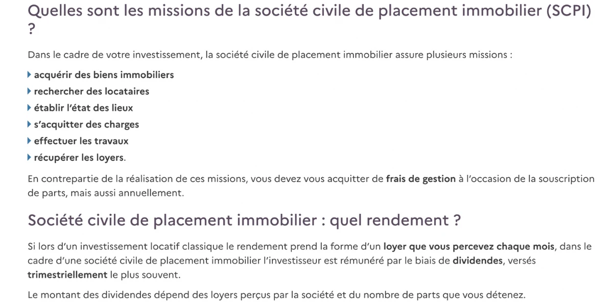 missions et rendement scpi