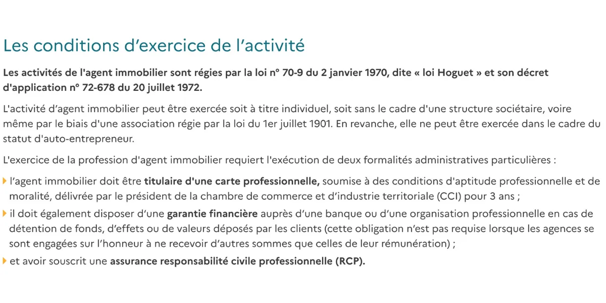 conditions exercices activites vendeurs immobilier