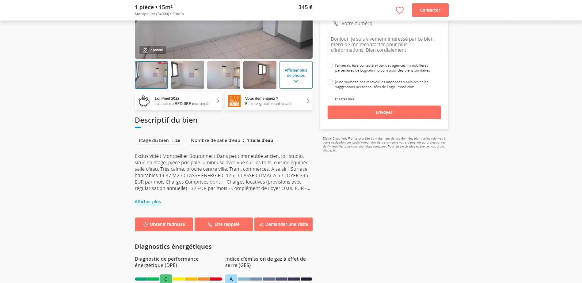 Affichage DPE annonce immobilière